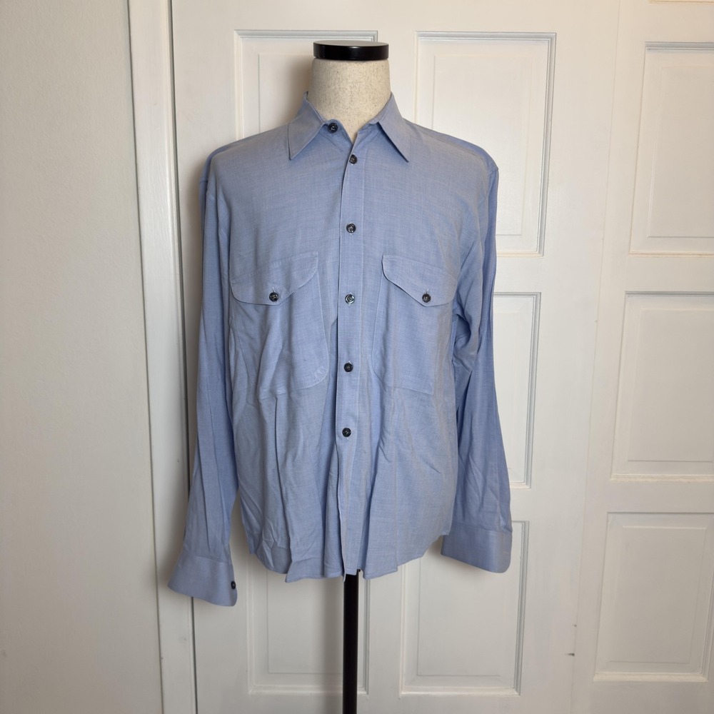 Mondo di Marco Shirt Mens Large Blue‎ Long Sleeve Button Up Two Chest Pockets